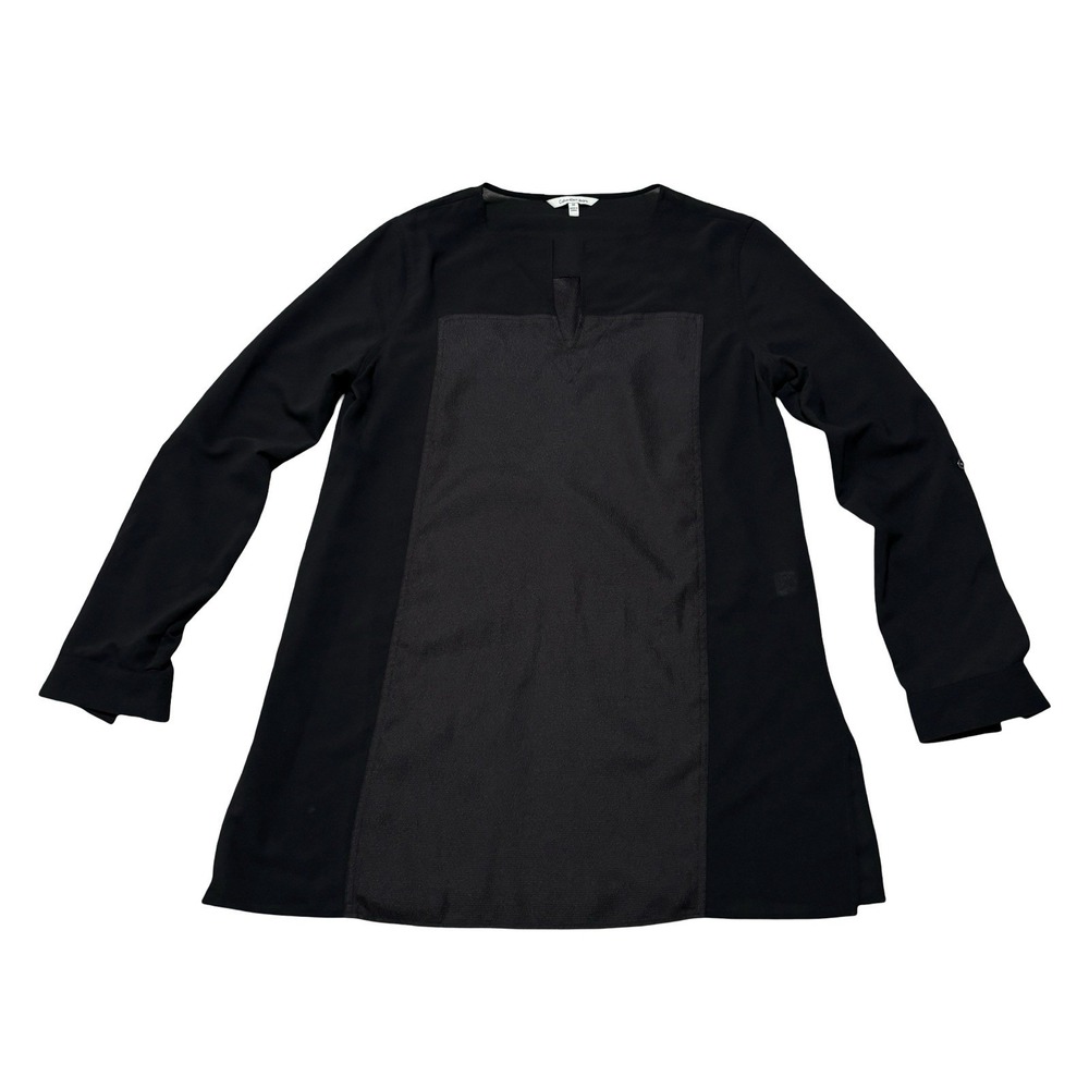 Calvin Klein Jeans Women's Mixed Media Black Tunic Blouse Top V Neck Size Medium